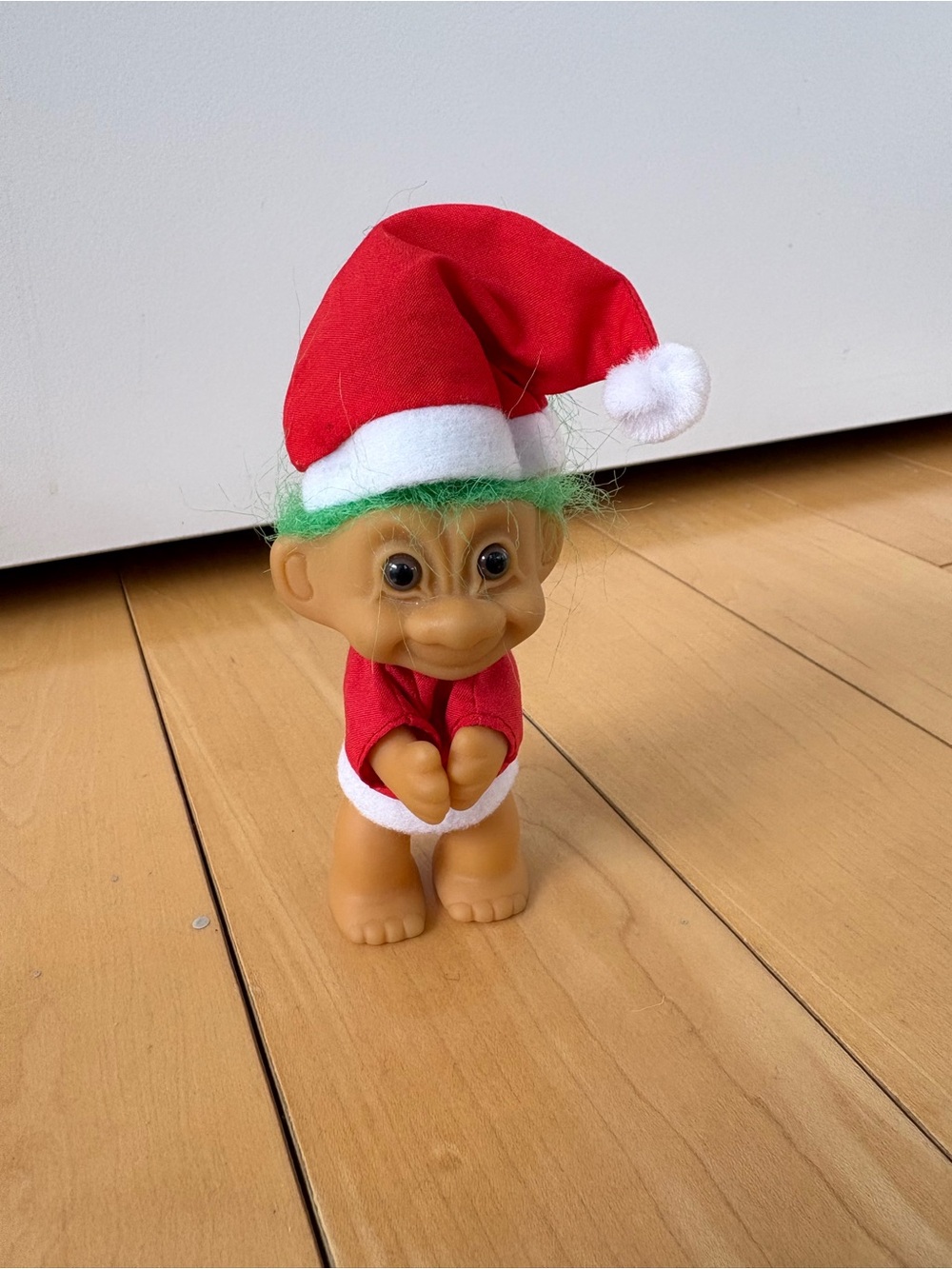 Vintage Christmas Russ Troll Doll in Red Santa Outfit with Green Hair